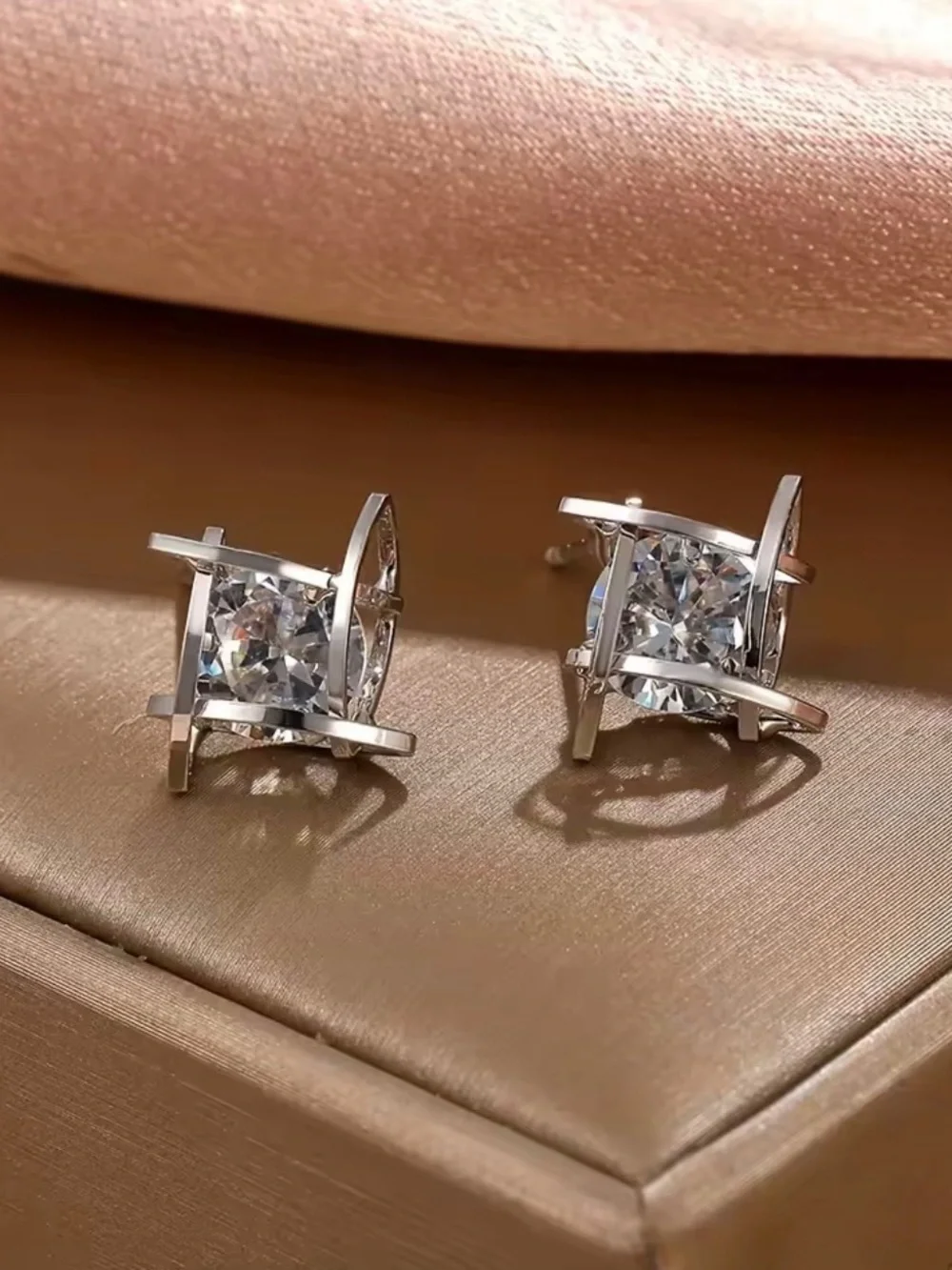 Italian Luxury Boutique Diamond Simulant Crystal Stud Earrings NWOT